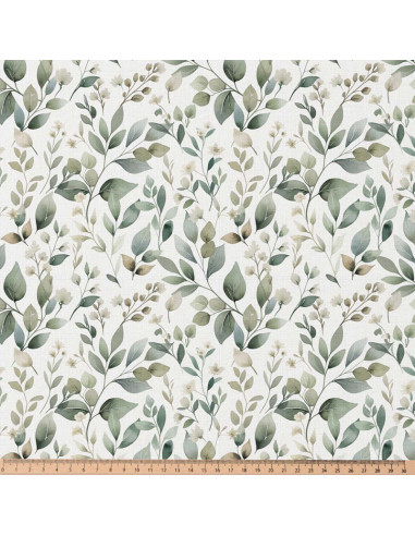 Tissu, Popeline de Coton Feuillage Floral Digital, Tons Naturels, Laize 150 cm, 100% Coton 115g/m²