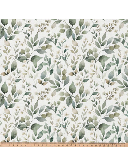 Tissu, Popeline de Coton Feuillage Floral Digital, Tons Naturels, Laize 150 cm, 100% Coton 115g/m²