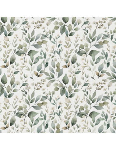 Tissu, Popeline de Coton Feuillage Floral Digital, Tons Naturels, Laize 150 cm, 100% Coton 115g/m²