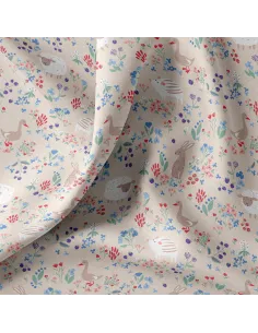 Tissu, Cretonne de Coton Animaux de la Ferme, Multicolore sur Beige, Laize 150 cm, 100% Coton 115g/m² 2