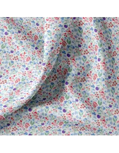 Tissu, Cretonne de Coton Fleurs Champêtres, Multicolore sur Fond Crème, Laize 150 cm, 100% Coton 115g/m² 2