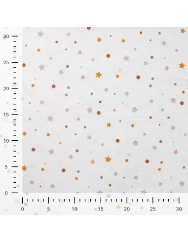 Tissu, Flanelle Jersey Étoiles et Pois, Blanc Multicolore, Laize 150 cm, 94% Polyester 6% Spandex 160g/m²