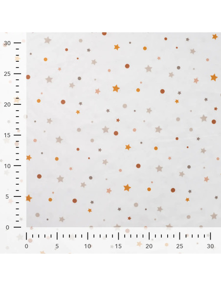 Tissu, Flanelle Jersey Étoiles et Pois, Blanc Multicolore, Laize 150 cm, 94% Polyester 6% Spandex 160g/m²