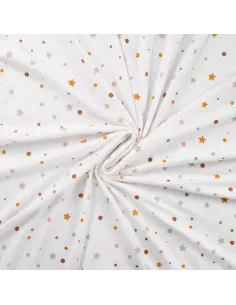Tissu, Flanelle Jersey Étoiles et Pois, Blanc Multicolore, Laize 150 cm, 94% Polyester 6% Spandex 160g/m² 2