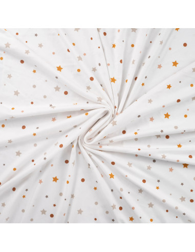 Tissu, Flanelle Jersey Étoiles et Pois, Blanc Multicolore, Laize 150 cm, 94% Polyester 6% Spandex 160g/m²