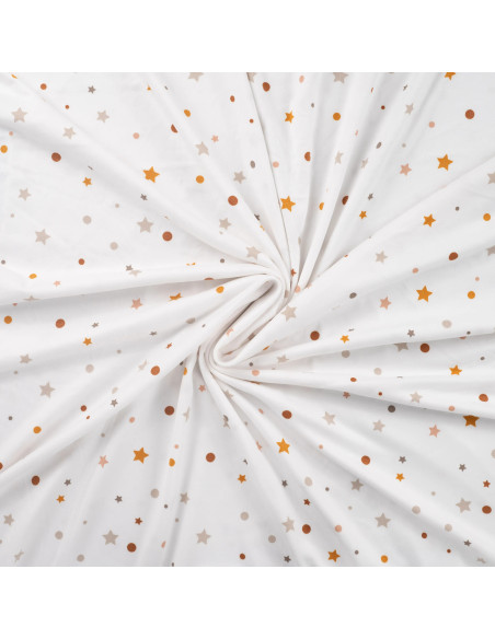 Tissu, Flanelle Jersey Étoiles et Pois, Blanc Multicolore, Laize 150 cm, 94% Polyester 6% Spandex 160g/m²