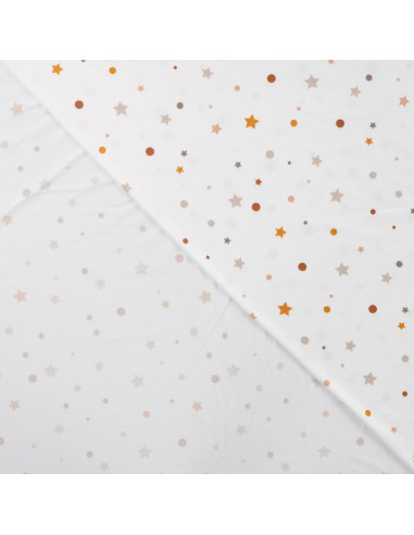 Tissu, Flanelle Jersey Étoiles et Pois, Blanc Multicolore, Laize 150 cm, 94% Polyester 6% Spandex 160g/m²