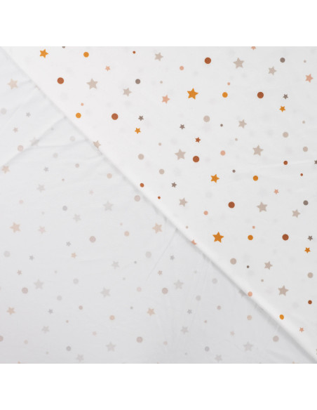 Tissu, Flanelle Jersey Étoiles et Pois, Blanc Multicolore, Laize 150 cm, 94% Polyester 6% Spandex 160g/m²