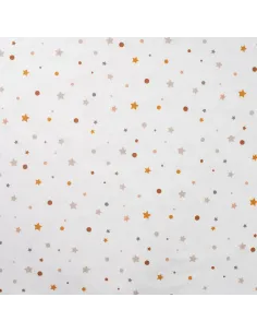 Tissu, Flanelle Jersey Étoiles et Pois, Blanc Multicolore, Laize 150 cm, 94% Polyester 6% Spandex 160g/m²