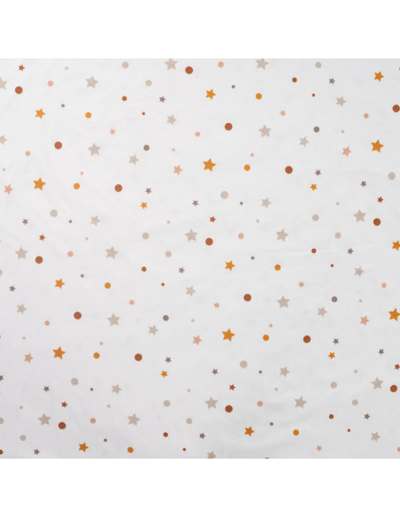 Tissu, Flanelle Jersey Étoiles et Pois, Blanc Multicolore, Laize 150 cm, 94% Polyester 6% Spandex 160g/m²