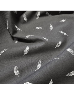 Popeline de coton, plumes, gris 2