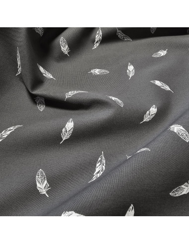 Tissu, Popeline de Coton Plumes, Gris Anthracite, Laize 150 cm, 100% Coton 120g/m²