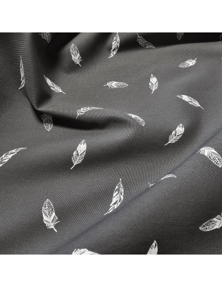 Tissu, Popeline de Coton Plumes, Gris Anthracite, Laize 150 cm, 100% Coton 120g/m²