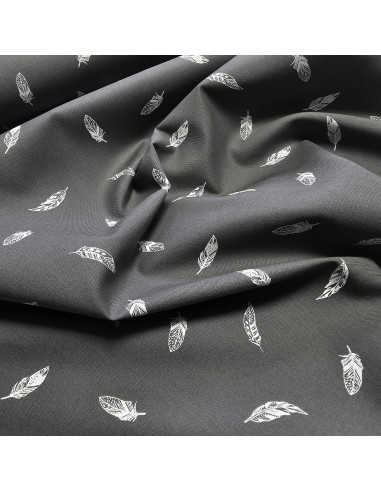 Popeline de coton, plumes, gris