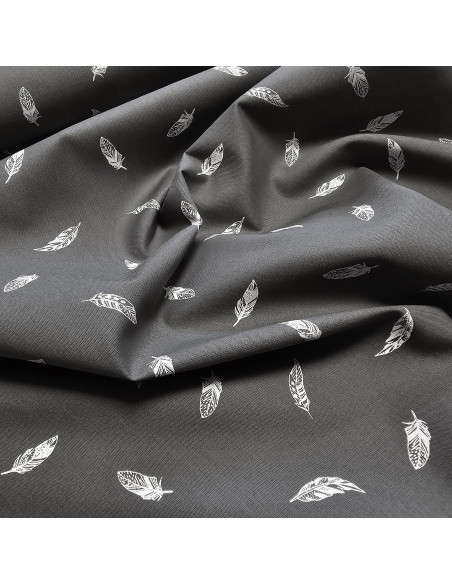 Popeline de coton, plumes, gris