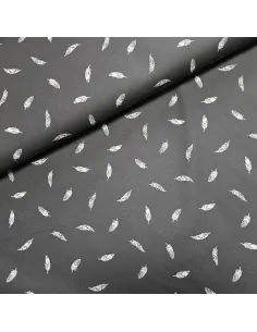 Tissu, Popeline de Coton Plumes, Gris Anthracite, Laize 150 cm, 100% Coton 120g/m²