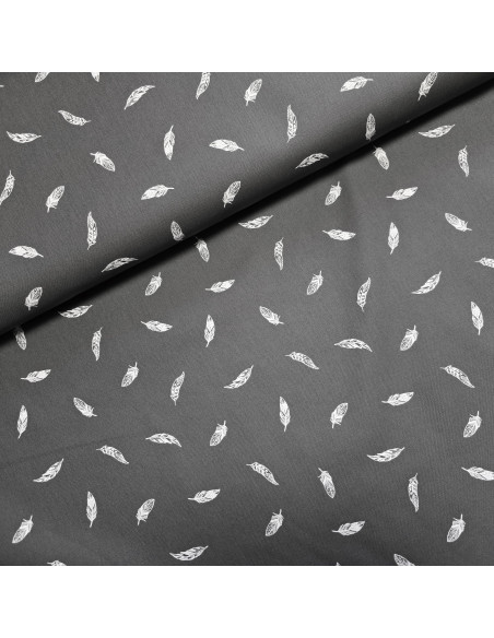 Popeline de coton, plumes, gris