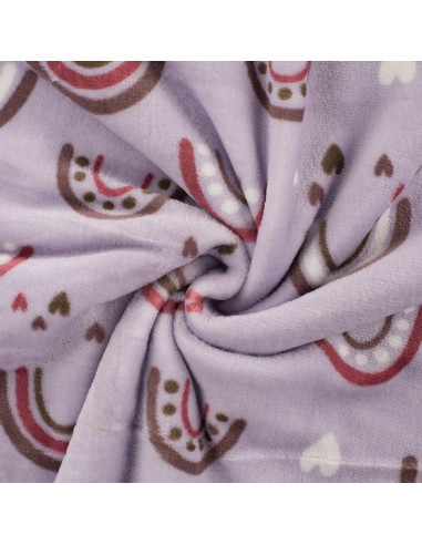 Tissu, Polaire Doudou, Arc-en-ciel & Cœurs Mauve Pastel, Laize 150 cm, 100% Polyester 300g/m²
