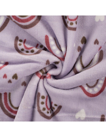 Tissu, Polaire Doudou, Arc-en-ciel & Cœurs Mauve Pastel, Laize 150 cm, 100% Polyester 300g/m²