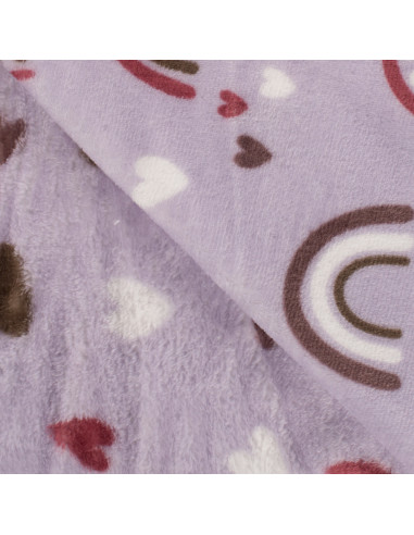 Tissu, Polaire Doudou, Arc-en-ciel & Cœurs Mauve Pastel, Laize 150 cm, 100% Polyester 300g/m²