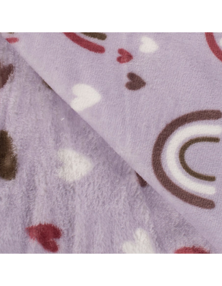Tissu, Polaire Doudou, Arc-en-ciel & Cœurs Mauve Pastel, Laize 150 cm, 100% Polyester 300g/m²