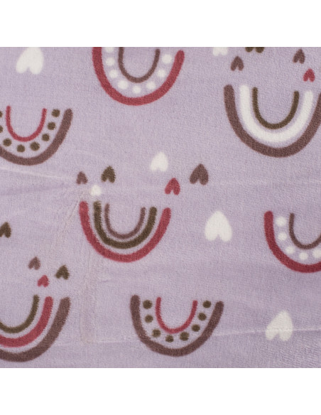 Tissu, Polaire Doudou, Arc-en-ciel & Cœurs Mauve Pastel, Laize 150 cm, 100% Polyester 300g/m²