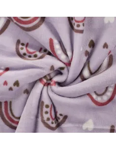 Tissu, Polaire Doudou Arc-en-ciel & Cœurs, Mauve Pastel, Laize 150 cm, 100% Polyester 300g/m² 2