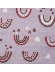 Tissu, Polaire Doudou Arc-en-ciel & Cœurs, Mauve Pastel, Laize 150 cm, 100% Polyester 300g/m²