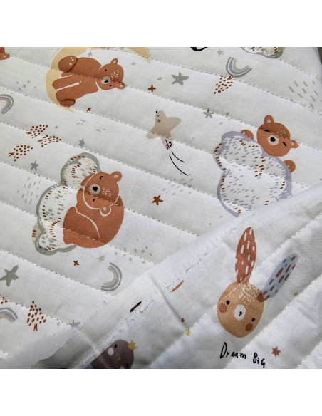 Matelassé coton, double face piqures verticales, coton, oursons et lapins