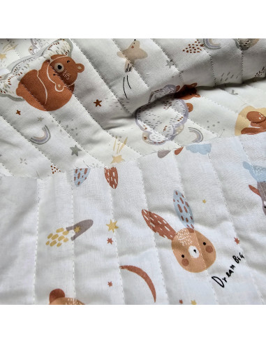 Matelassé coton, double face piqures verticales, coton, oursons et lapins