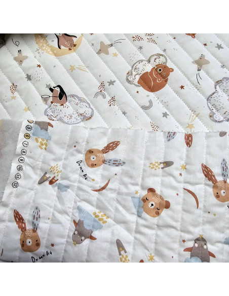 Tissu, Matelassé Oursons & Lapins Réversible, Blanc Imprimé, Laize 150 cm, 100% Coton (extérieur) 310g/m²