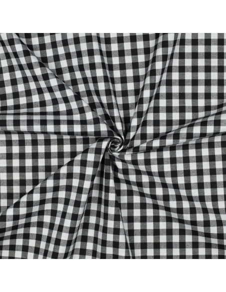 Tissu, Vichy Carreaux Moyens 10mm, Noir, Laize 144 cm, 100% Coton 110g/m²