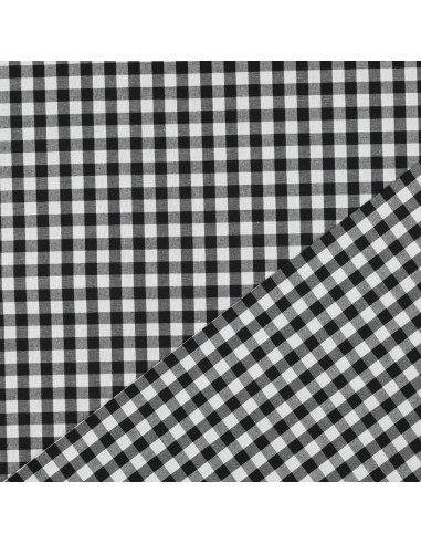 Tissu, Vichy Carreaux Moyens 10mm, Noir, Laize 144 cm, 100% Coton 110g/m²