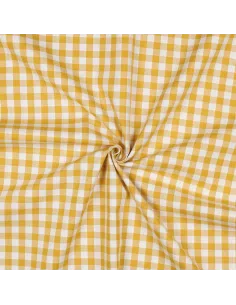 Tissu, Vichy Carreaux 10mm, Jaune Moutarde, Laize 144 cm, 100% Coton 110g/m²