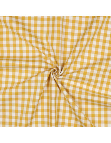 Tissu, Vichy Carreaux 10mm, Jaune Moutarde, Laize 144 cm, 100% Coton 110g/m²