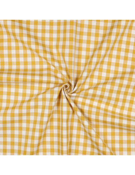 Tissu, Vichy Carreaux 10mm, Jaune Moutarde, Laize 144 cm, 100% Coton 110g/m²