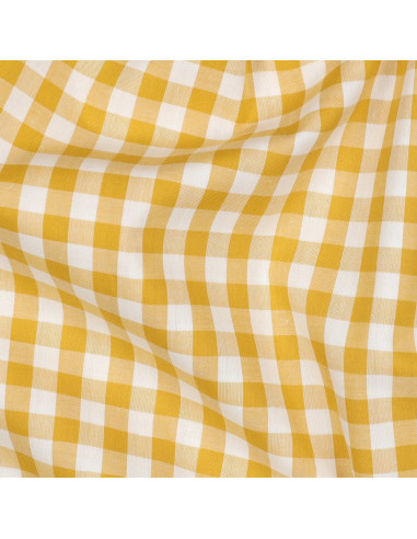 Tissu, Vichy Carreaux 10mm, Jaune Moutarde, Laize 144 cm, 100% Coton 110g/m²