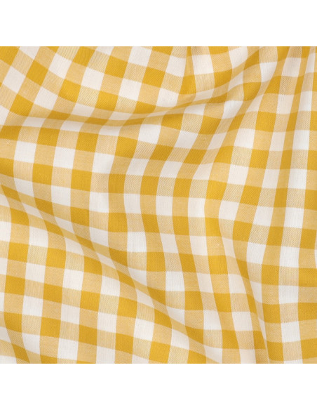 Tissu, Vichy Carreaux 10mm, Jaune Moutarde, Laize 144 cm, 100% Coton 110g/m²