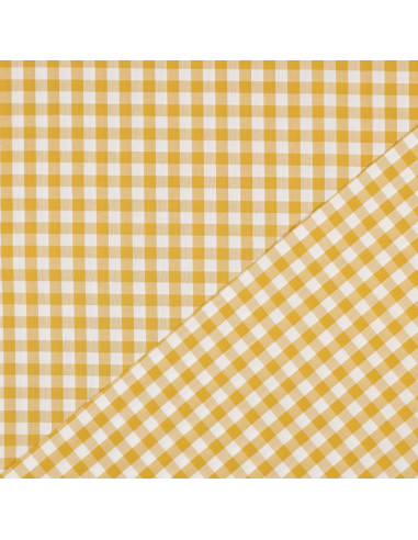Tissu, Vichy Carreaux 10mm, Jaune Moutarde, Laize 144 cm, 100% Coton 110g/m²