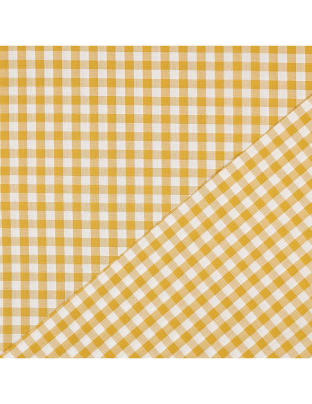 Tissu, Vichy Carreaux 10mm, Jaune Moutarde, Laize 144 cm, 100% Coton 110g/m²