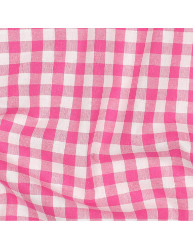 Tissu, Vichy Carreaux 10mm, Rose Fuchsia, Laize 144 cm, 100% Coton 110g/m²