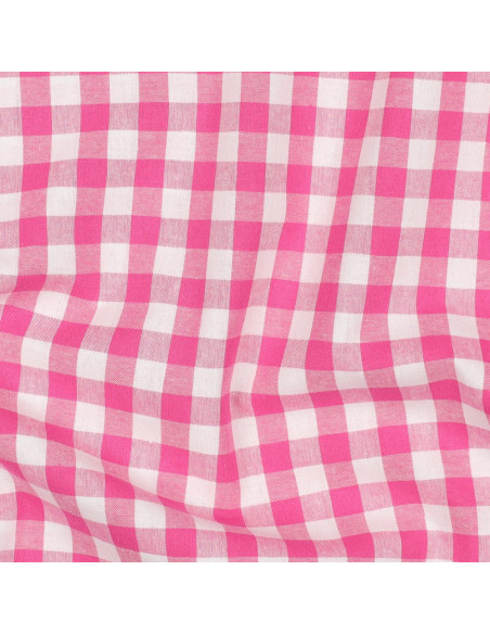 Tissu, Vichy Carreaux 10mm, Rose Fuchsia, Laize 144 cm, 100% Coton 110g/m²