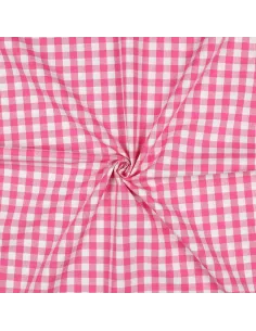 Tissu, Vichy Carreaux 10mm, Rose Fuchsia, Laize 144 cm, 100% Coton 110g/m²