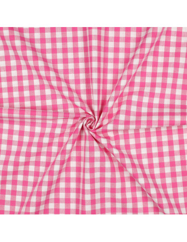 Tissu, Vichy Carreaux 10mm, Rose Fuchsia, Laize 144 cm, 100% Coton 110g/m²
