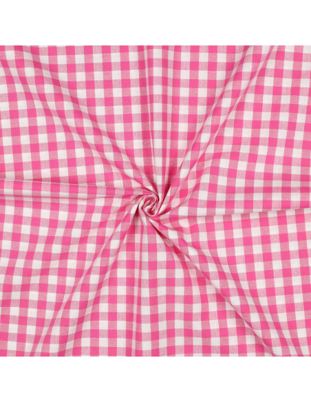 Tissu, Vichy Carreaux 10mm, Rose Fuchsia, Laize 144 cm, 100% Coton 110g/m²