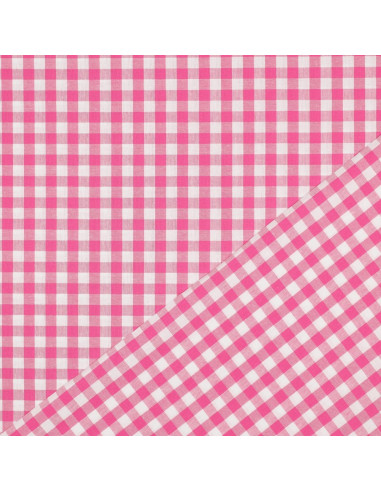 Tissu, Vichy Carreaux 10mm, Rose Fuchsia, Laize 144 cm, 100% Coton 110g/m²