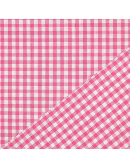 Tissu, Vichy Carreaux 10mm, Rose Fuchsia, Laize 144 cm, 100% Coton 110g/m²