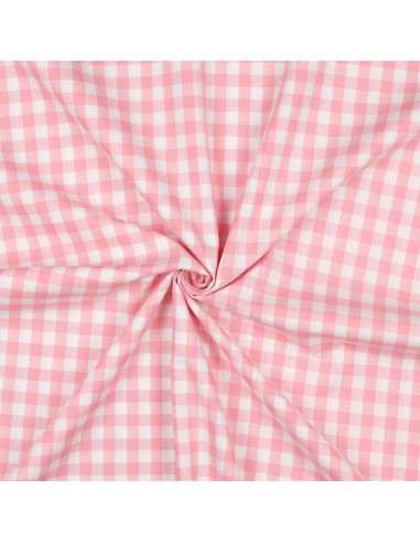 Tissu, Vichy Carreaux 10mm, Rose Bonbon, Laize 144 cm, 100% Coton 110g/m²