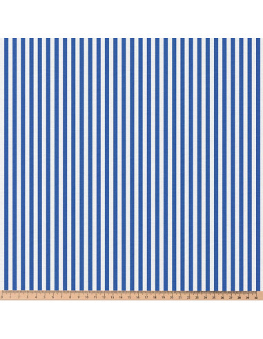 Tissu, Cretonne de Coton Rayures, Bleu, Laize 150 cm, 100% Coton 115g/m²