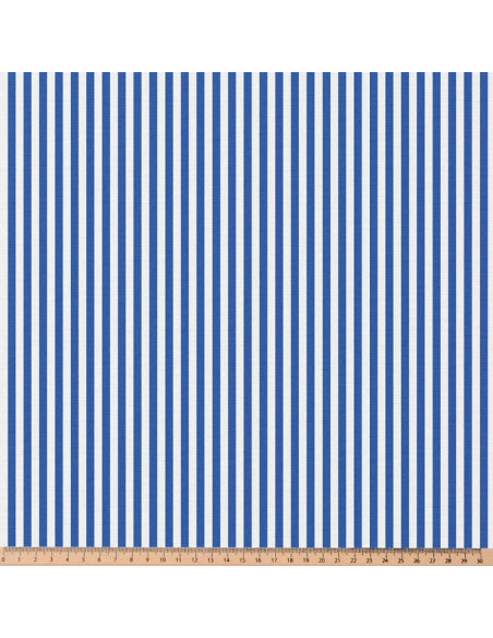 Tissu, Cretonne de Coton Rayures, Bleu, Laize 150 cm, 100% Coton 115g/m²